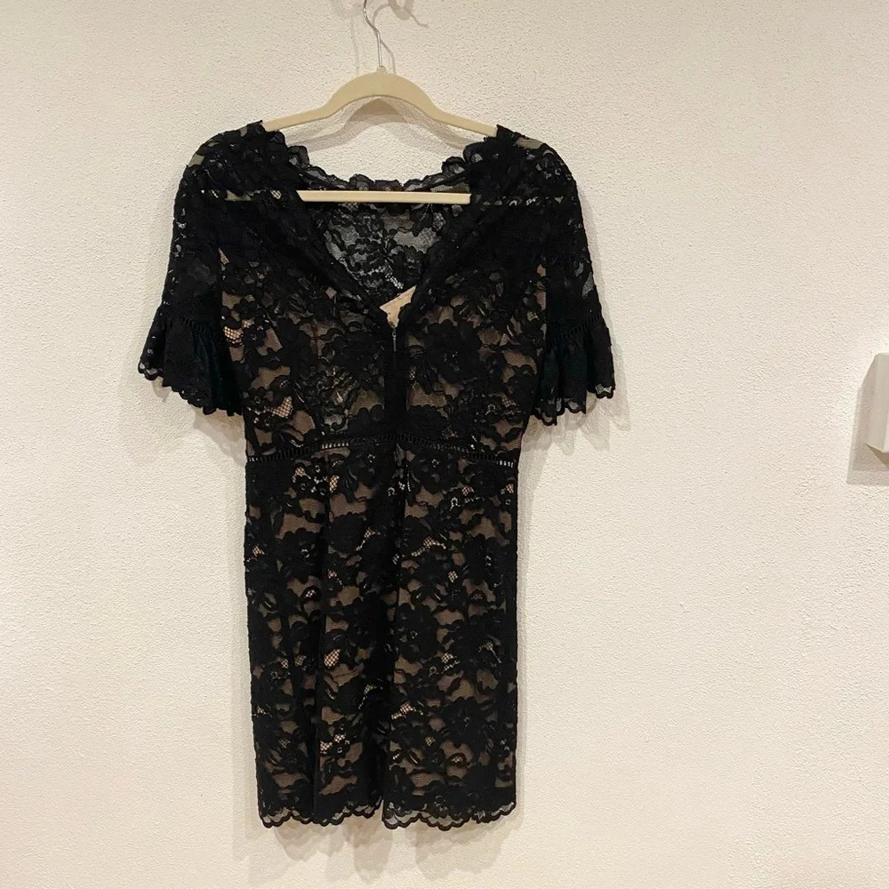 NWT REBECCA TAYLOR open back short sleeve black lace dress Size 4 - Picture 5 of 5